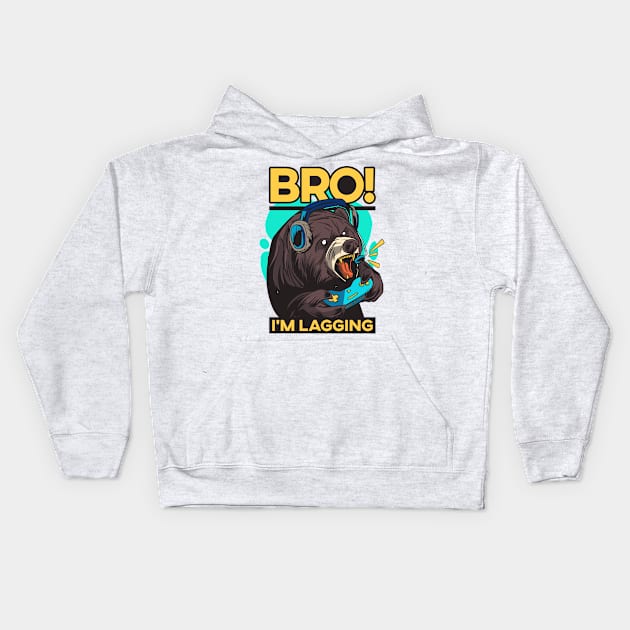 Bro, I'm Lagging! Angry Gamer Bear Kids Hoodie by M n' Emz Studio